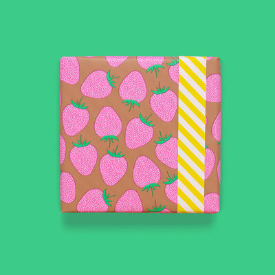 Cadeaupapier Strawberry Pink/Taupe - Stripe Yellow