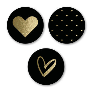 Stickers Black with golden hearts assorti